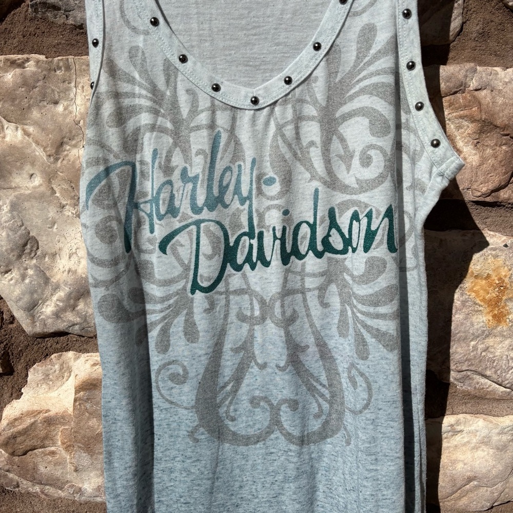 Harley Davidson Women’s Tank Top Studded Size Medium Light Blue Y2K - Picture 3 of 6